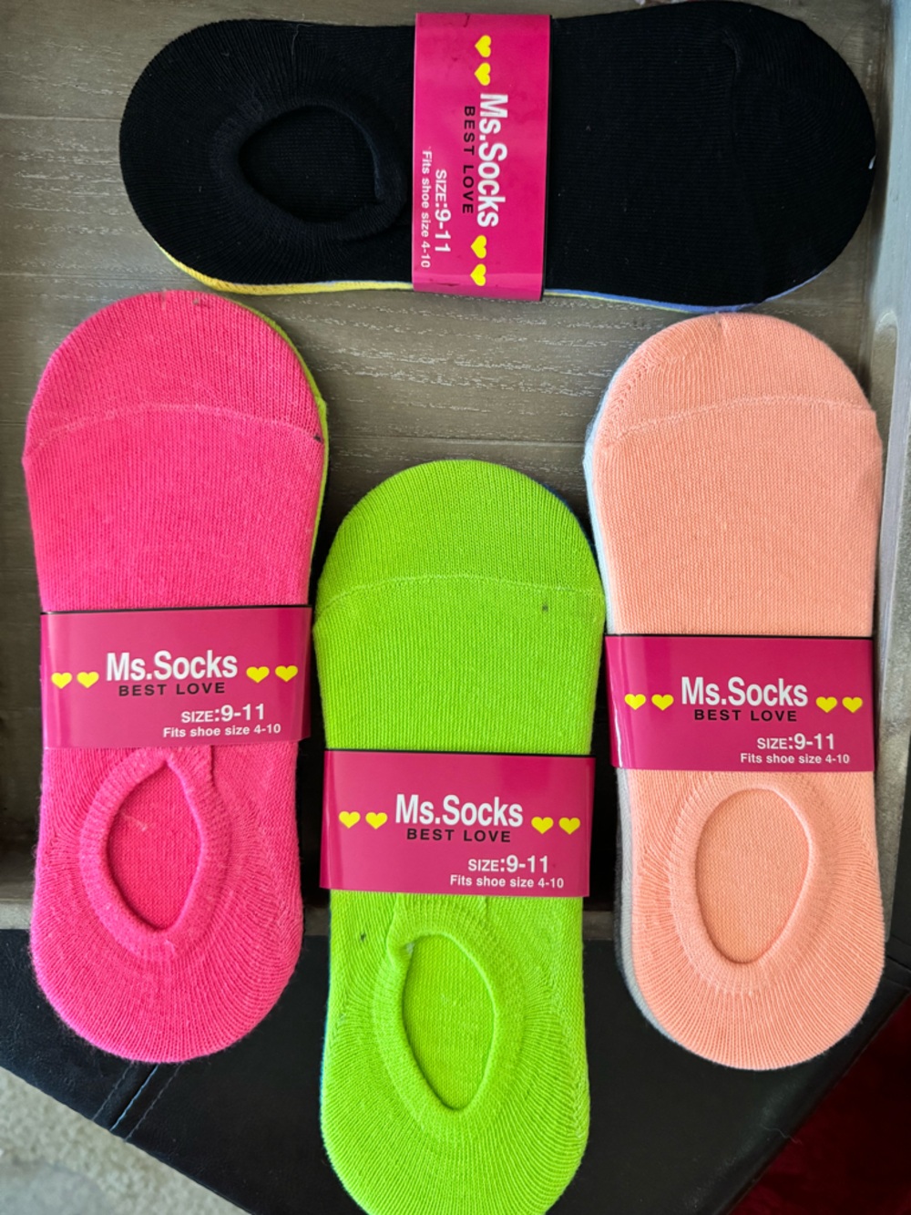 Ms. Socks No-Show Liner Socks - Peach, Lime, Hot Pink, Black DOZEN